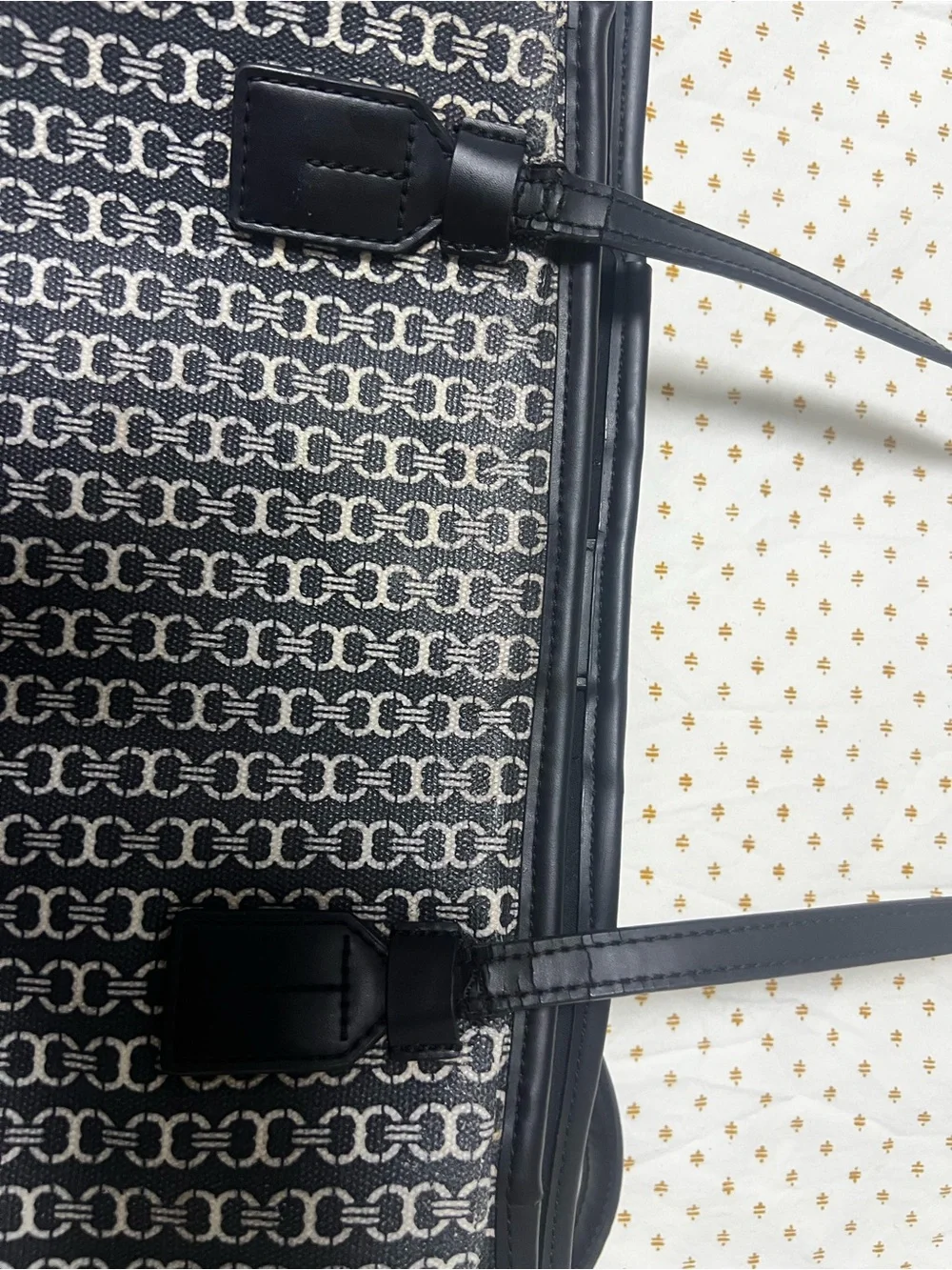Tory Burch Black and Cream Logo Stripe Tote